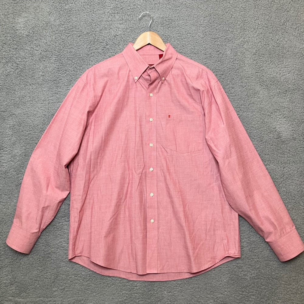 IZOD Luxury Sport Button Up Dress Shirt Men L Pink Red Cotton Long Sleeve Oxford - Picture 1 of 8